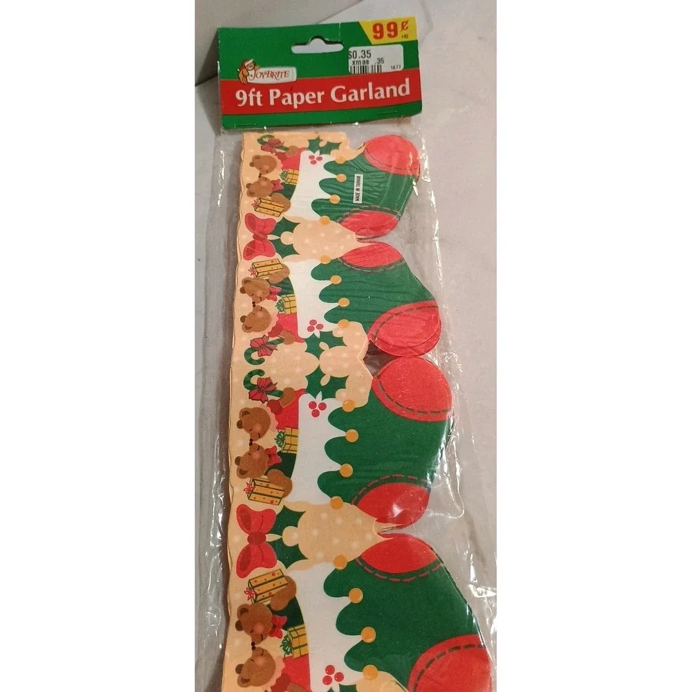 Vintage‎ Paper Garland 9FT Joy Bright NEW in package Teddy Bear Stockings